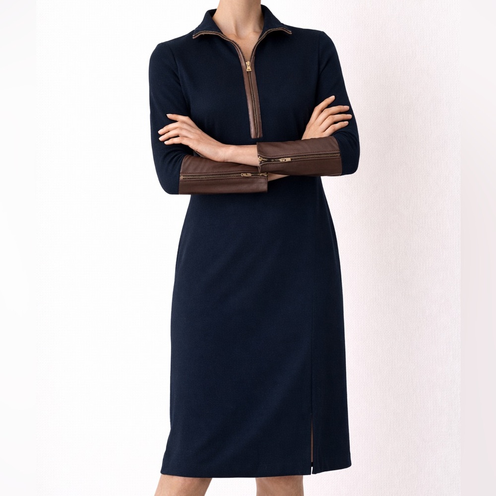 Ralph Lauren Dark Navy Dress with Brown Leather Accents
